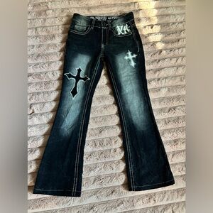 Stylish Black Flare Jeans with Cross Accents